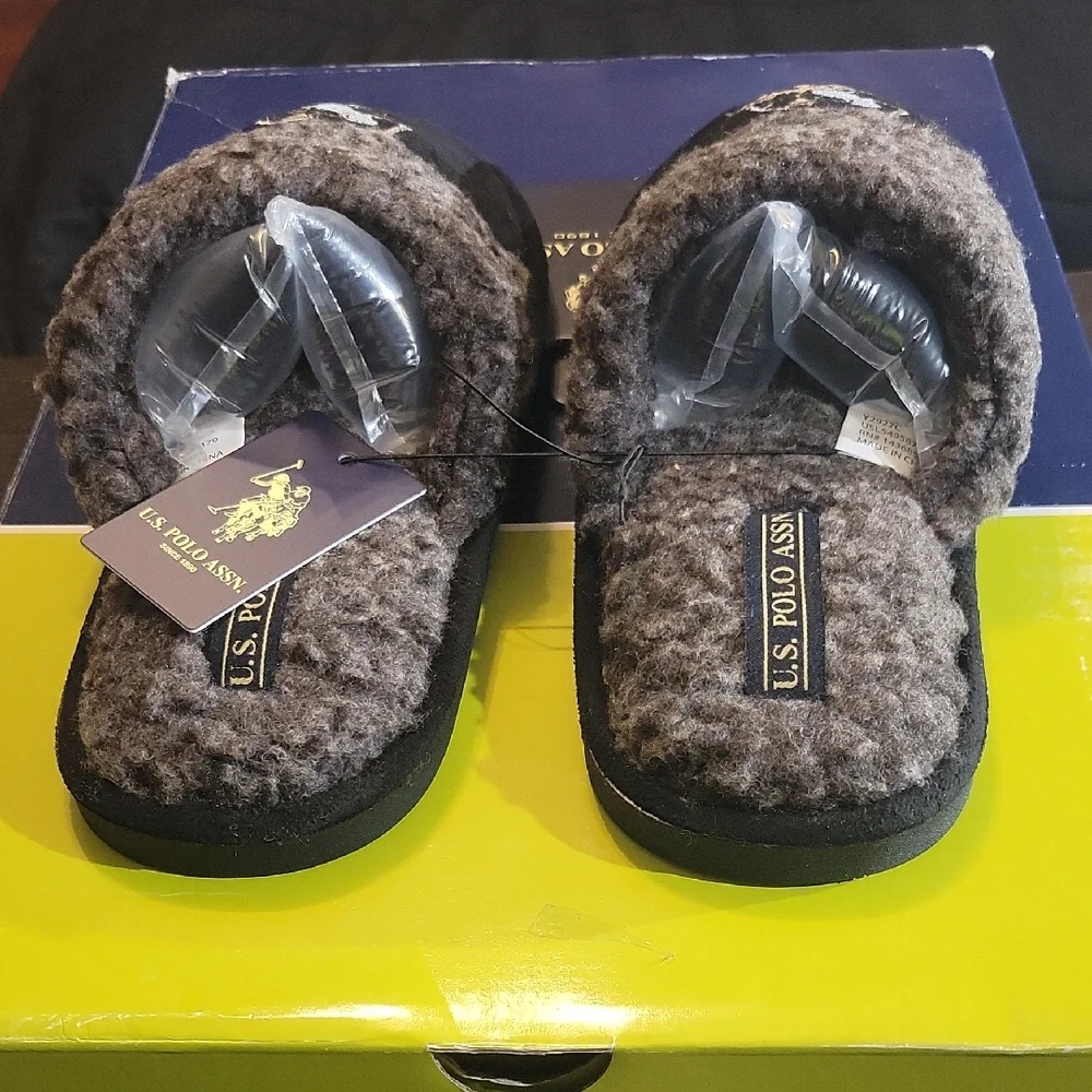 Polo Ralph Lauren Klarence Scuff Slippers "Black/Grey" M7/8 W8.5/9.5 NWT - Picture 5 of 6